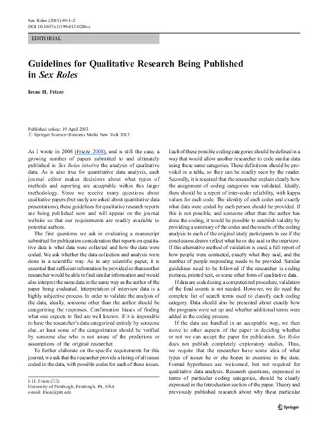 Pdf Guidelines For Qualitative Research Being Published In Sex Roles