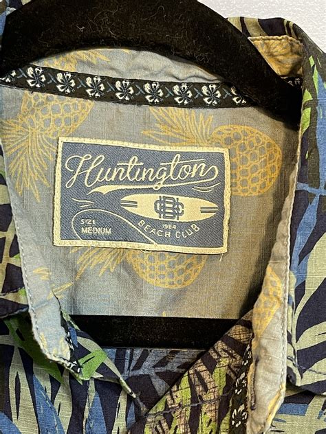Huntington Beach Club Button Down Shirt Blue w/Leaves… - Gem
