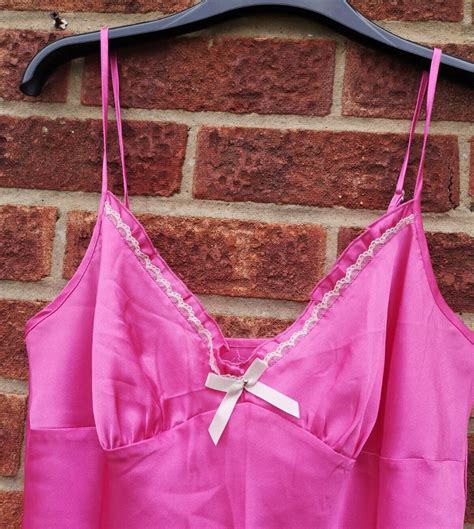Vintage Bright Pink Slip Dress Satin Mini Lingerie Ch Gem