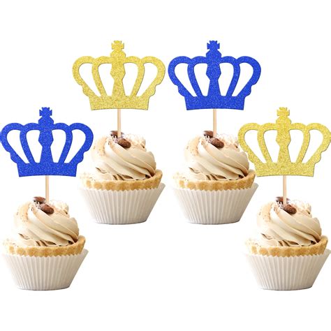 Buy Pcs Crown Cupcake Toppers Glitter King Crown Cupcake Picks For