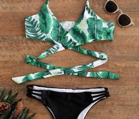 Palm Tree Print Strappy Halter Top Bikini Swimwear Colormix S On Luulla