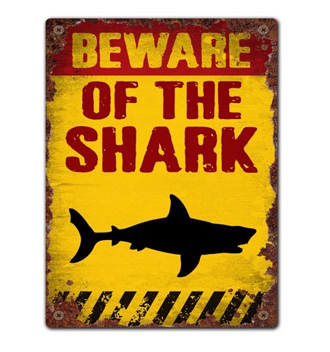 Vintage Style Beware Of The Shark Tin Sign War Folksy