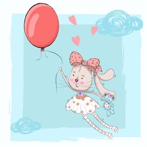 Premium Vector Cute Rabbit In A Hot Air Balloon Cartoon