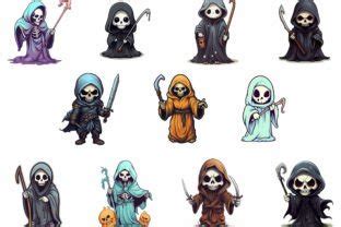 Cartoon Cute Grim Reaper Clipart Bundle Graphic By Designscotch