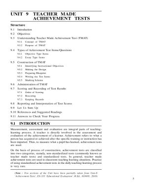 Fillable Online Egyankosh Ac Unit 9 Teacher Made Achievement Tests Fax