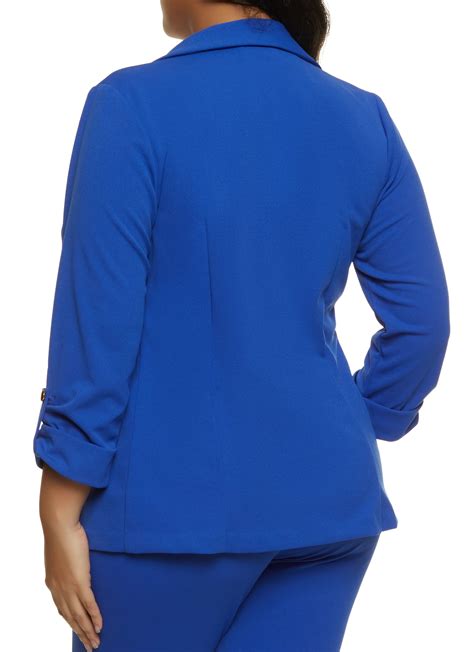 Plus Size Crepe Knit Solid Tabbed Sleeve Blazer