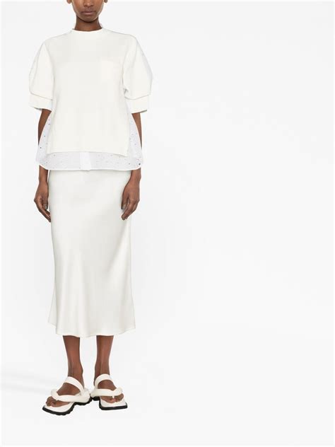 Sacai Broderie Anglaise Panelled Blouse In Nude ModeSens