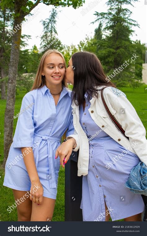 Brunette Mom Blonde Daughter Whispering About Stock Photo Shutterstock
