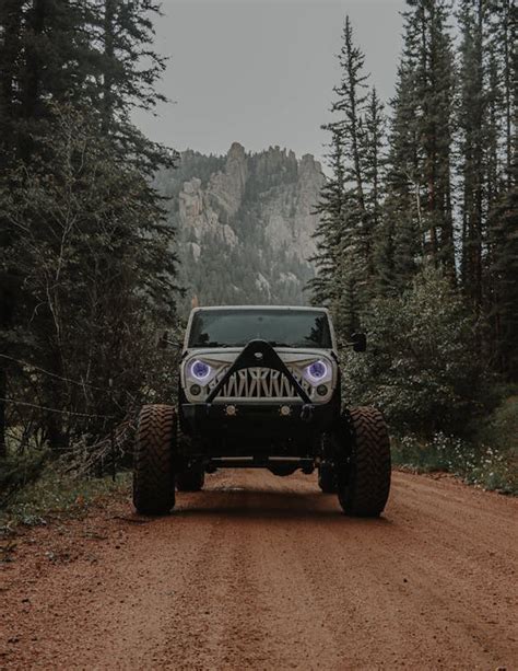 A Jeep on Dirt Road Near Green Trees · Free Stock Photo