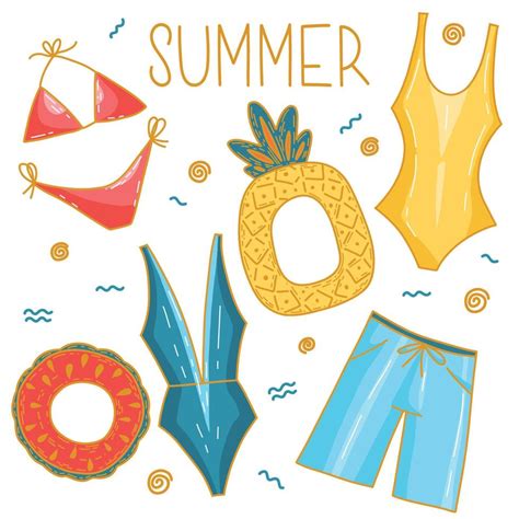 Vector Set Of Cartoon Doodle Swimsuits And Bikini Underwear Elements Beach Beauty Brassiere