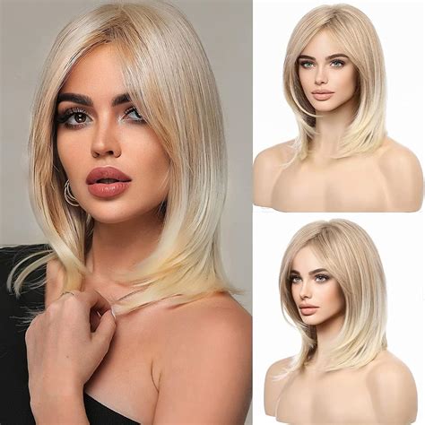 Amazon HAIRCUBE Ombre Blonde Shoulder Length Bob Wigs For Women Side Parting Beauty