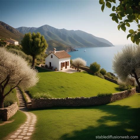 Mountain Side Seafront House With Orchard Stable Diffusion Online
