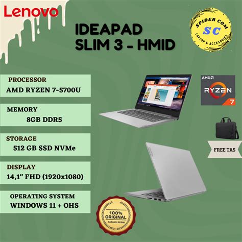 Jual LENOVO IDEAPAD SLIM 3 HMID HNID RYZEN 7 5700U 8GB SSD 512GB 14 1