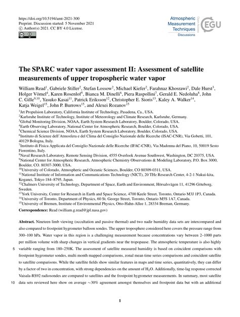 Pdf The Sparc Water Vapor Assessment Ii Assessment Of Satellite