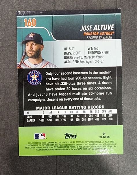 2022 Topps Stadium Club Jose Altuve Sepia Parallel 160 Houston Astros