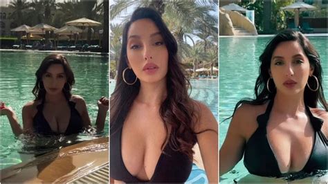 Nora Fatehi In Black Bikini Chills In Pool During Dreamy Dubai Holiday