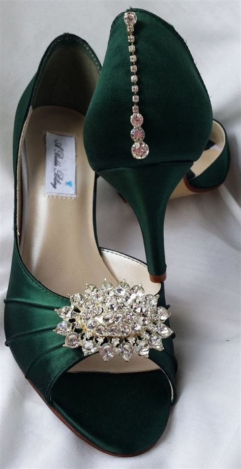 Hunter Green Wedding Shoes Hunter Green Bridal Shoes With Sparkling Crystal Oval Brooch