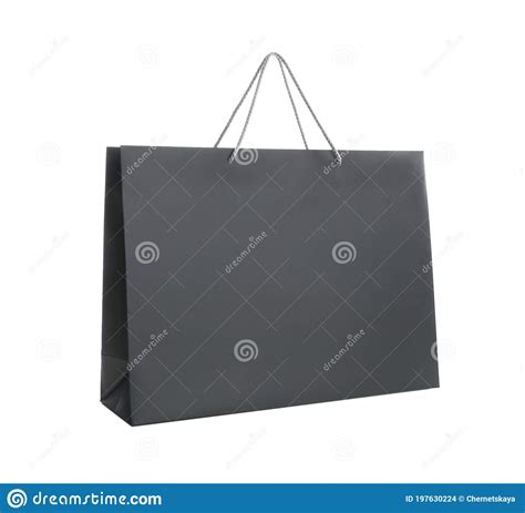 Saco De Compras De Papel Preto Isolado Em Branco Foto De Stock Imagem