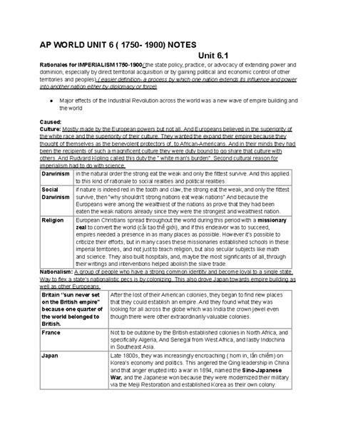 AP World Unit 6 (1750-1900): Key Notes on Imperialism and Expansion