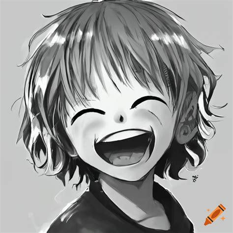 Detailed Sketch Of A Cute Anime Kid Laughing On Craiyon