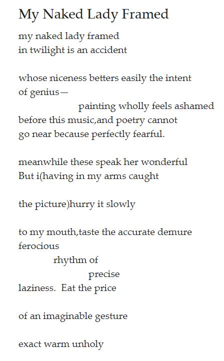 POEM My Naked Lady Framed By E E Cummings R Poetry