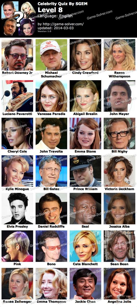 Celebrity Quiz by SGEM Level 8 - Game Solver