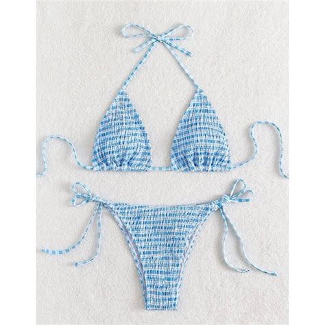 𝒫𝑒𝒶𝒸𝒽𝓎 𝒷𝒾𝓀𝒾𝓃𝒾 Bộ Bikini Nữ Thêu Smock màu xanh biển trendy Shopee Việt Nam