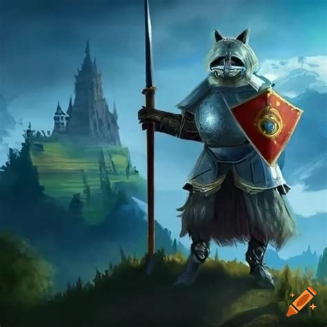 Racoon Knight Overlooking A Fantasy World From A Hill Like Hyrule On