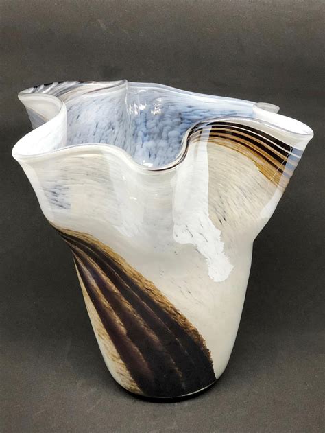 White Brown Gray Swirl Glass Murano Venetian Glass Vase By Fazzoletto For Sale At 1stdibs