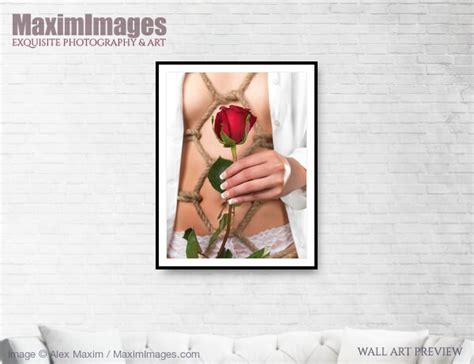 Art Print Of Woman Holding A Red Rose In Her Hand In Front Of Her Half Naked Body Tied With