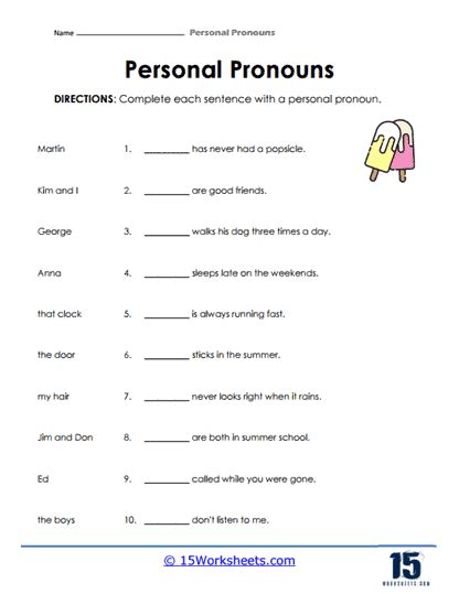 Personal Pronouns Worksheets 15