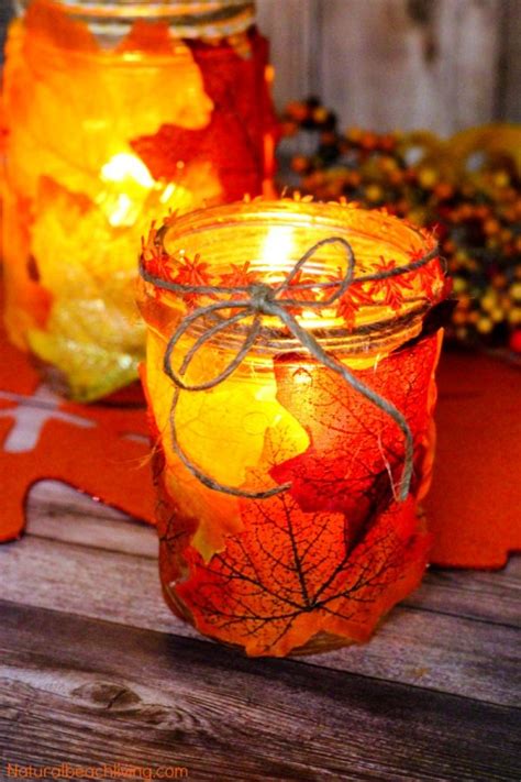 How to Make Fall Leaf Candle Mason Jar Crafts - Natural Beach Living