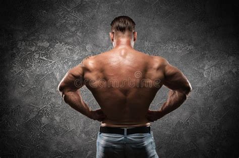 Male Bodybuilder With Naked Torso Posing In Gym Stock Image Image Of Front Aged