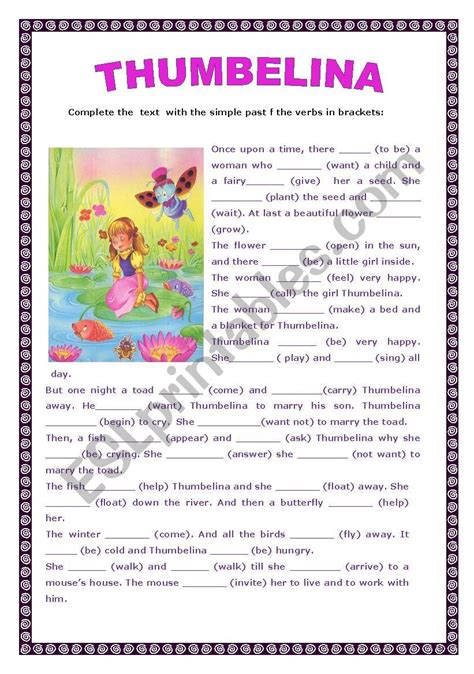 Thumbelina Past Simple Exercises Pages Esl Worksheet By Thumbelina