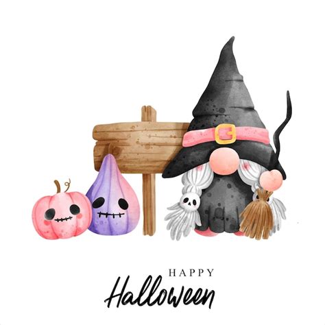 Premium Vector Watercolor Gnome Halloween Halloween Vector Illustration