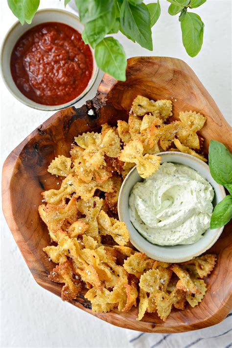 Air Fryer Pasta Chips With Pesto Dip Simply Scratch