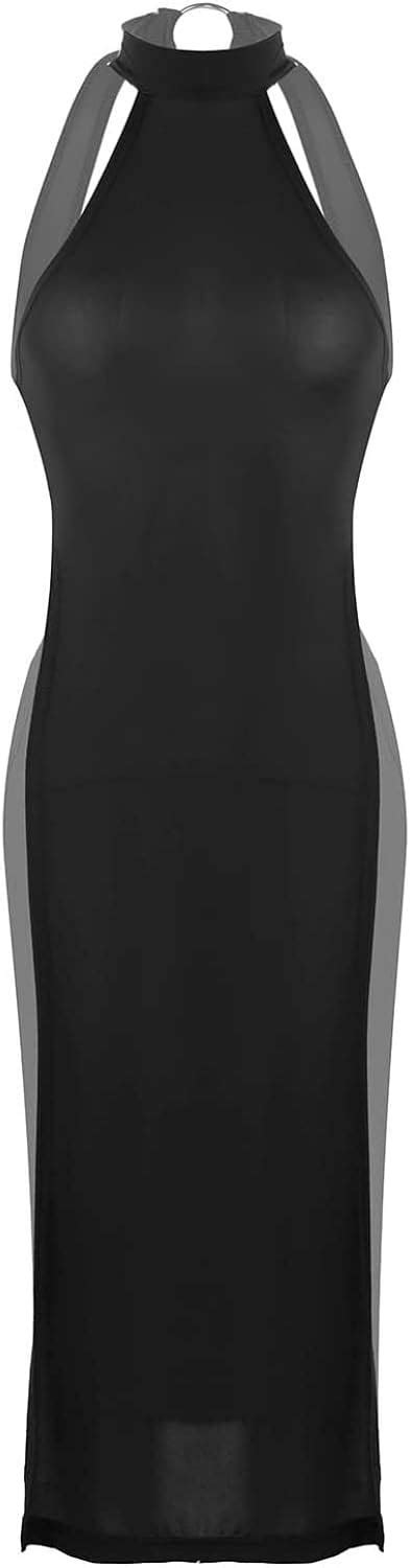 Amazon Moggemol Women S Sexy Ultra Thin Halter Neck Lingerie Dress High Slit Legs Cheongsam