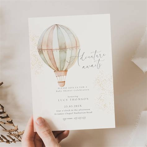 Hot Air Balloon Baby Shower Invitation Adventure Awaits Baby Shower