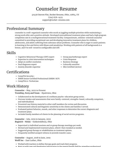 Counselor Resumes Rocket Resume