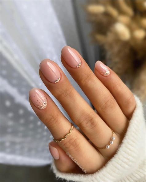 Pretty Nail Designs For Spring Nude Nails With Bling