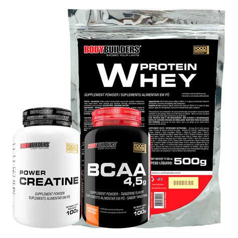 Kit Whey Proten 500g BCAA 100g Power Creatina 100g Bodybuilders