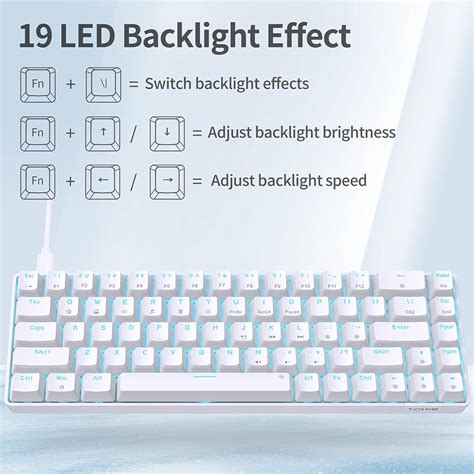 TMKB Gaming Keyboard 60 Percent LED Backlit Ultra-Compact 68 Keys ...