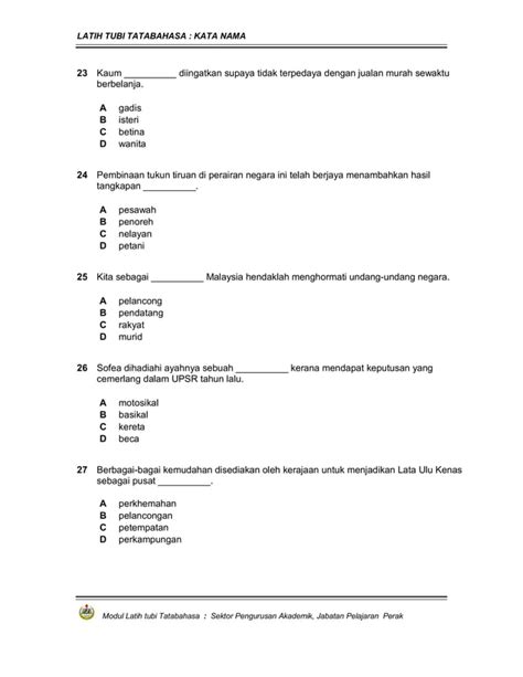 Latih Tubi Tatabahasa Kata Nama Berserta Jawapan PDF