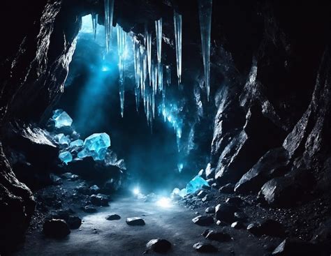 Premium AI Image Mysterious Underground Cave With Glowing Crystals