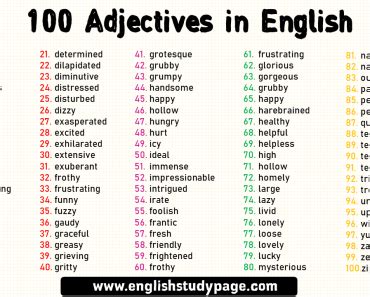 Strong Adjectives List In English Appearance Condition Feeling Size