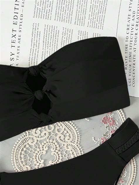 Shein Swim Women Summer Beach Solid Color Bandeau Hollow Out Sexy Bikini Set For Sale Australia