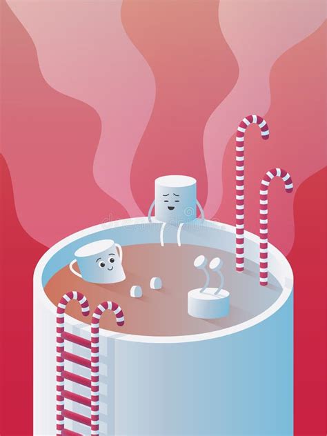 Funny Cartoon Marshmallow In A Cup Of Hot Chocolate Stock Vector Illustration Of Card