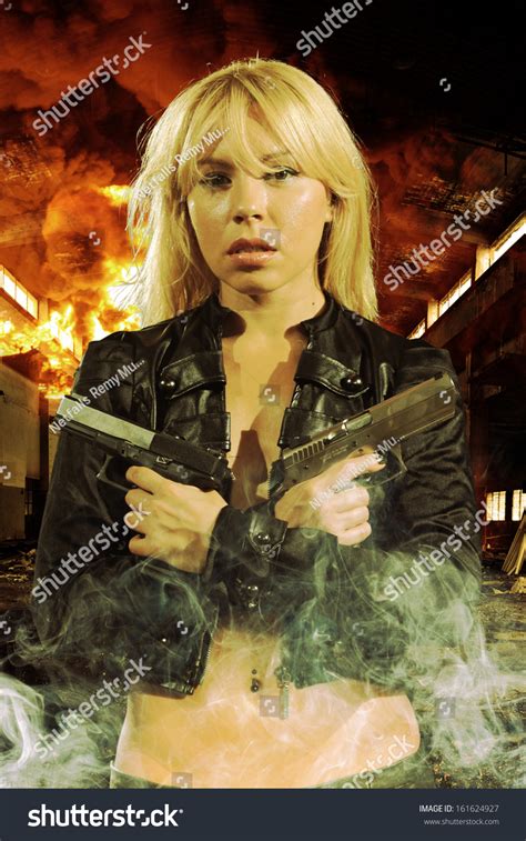 Beautiful Sexy Blonde Girl Gun Stock Photo Shutterstock