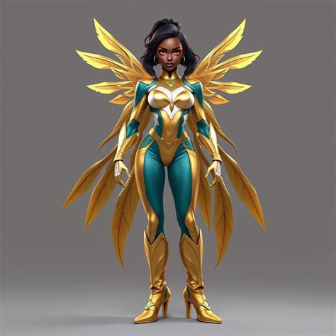 African American Female Superhero With Gold Character Art