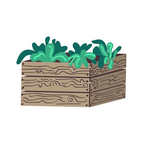 Wooden Garden Bed Box With Plants 2370496 Vector Art At Vecteezy